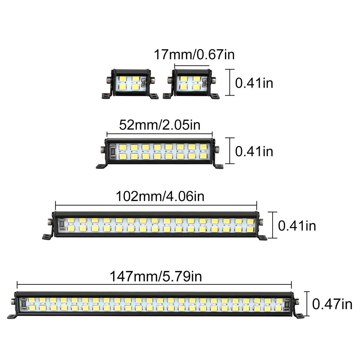 Barre LED INJORA 17 à 147 mm pour crawler RC 1/10 – vue 2