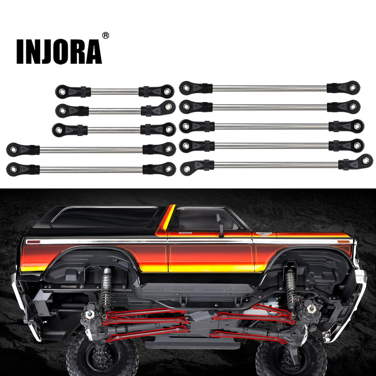 Kit biellettes inox INJORA empattement 313 ou 324 mm pour TRX4 TRX6