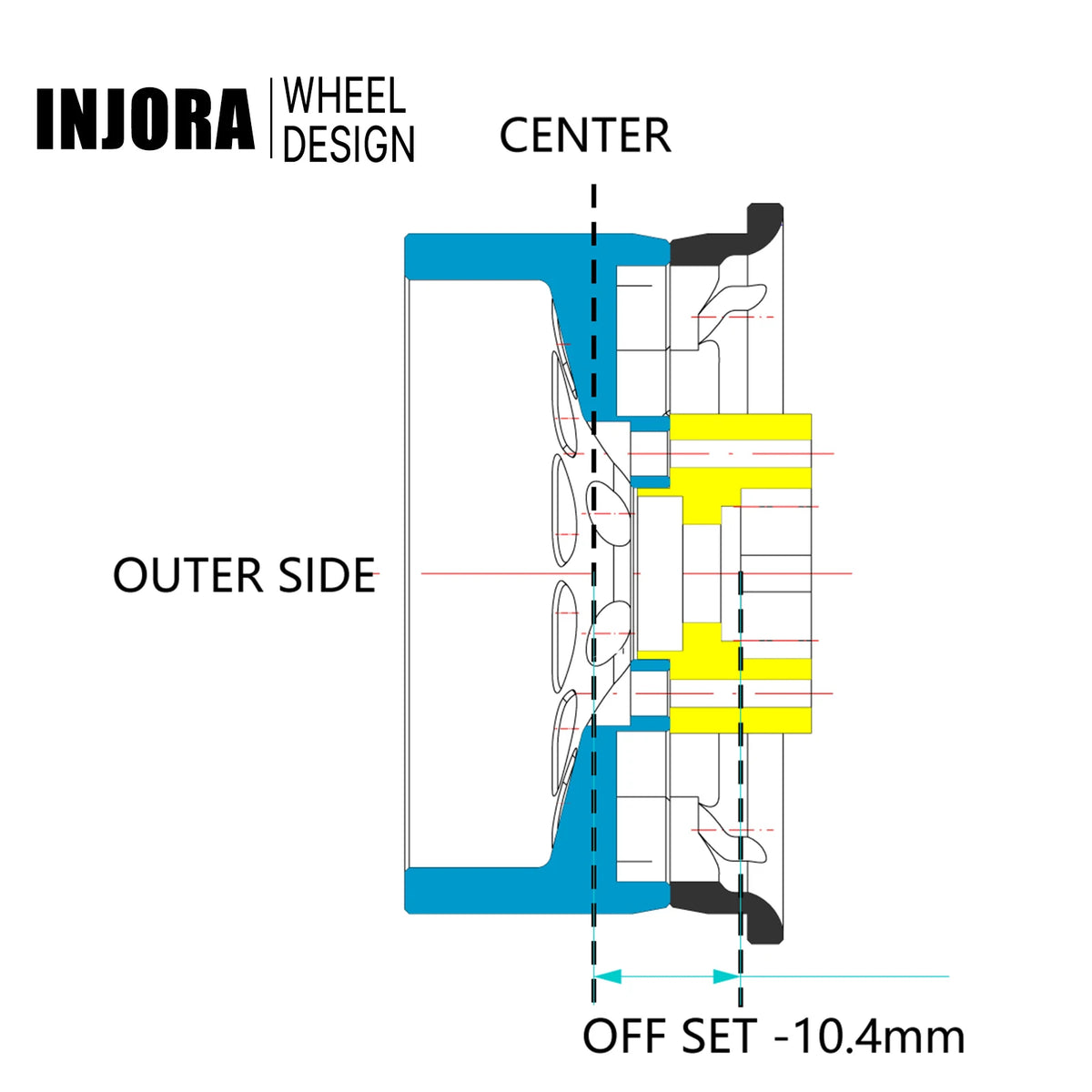INJORA jante beadlock aluminium CNC 1.9 déport -10,4 mm – vue complémentaire