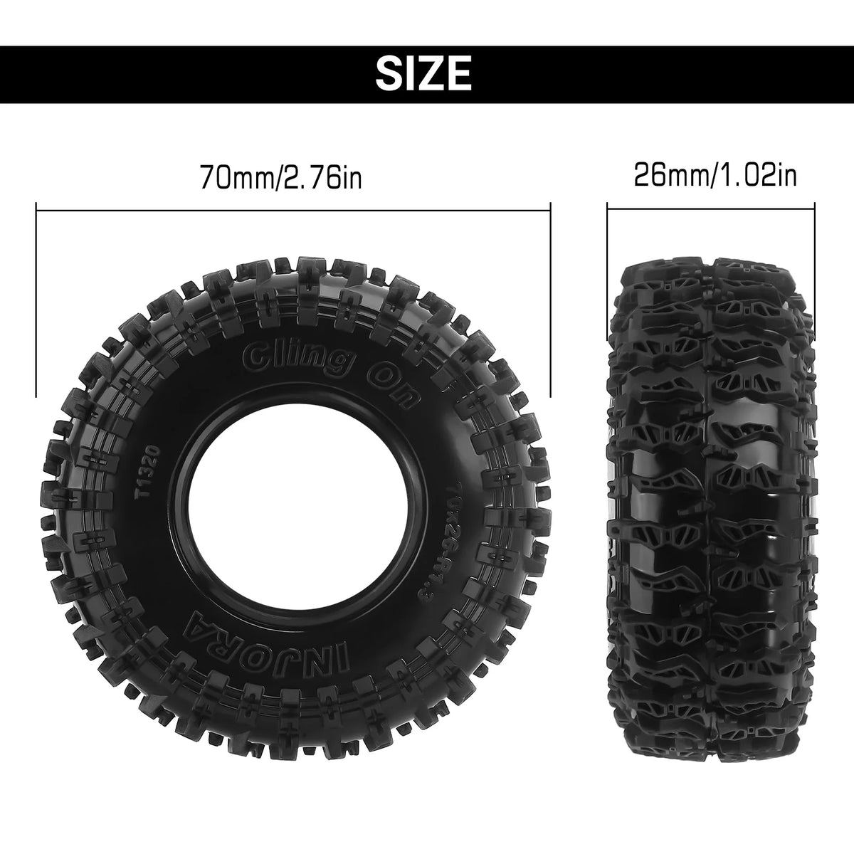 Pneus ClingOn 1.3 INJORA pour crawler 1/18 1/24 – détail produit
