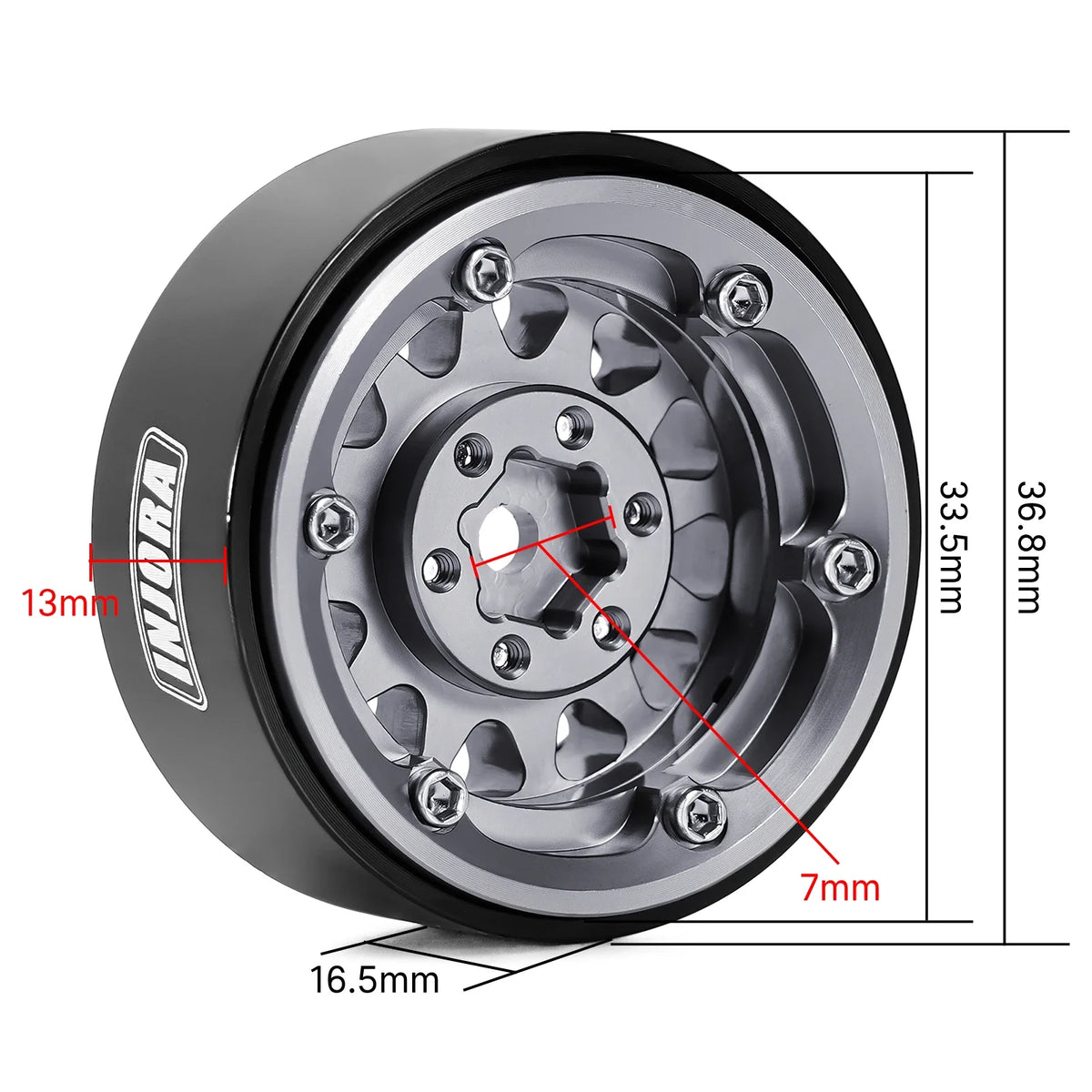 INJORA Jantes beadlock aluminium 1.3" pour crawler RC 1/24–1/18 (W1311)