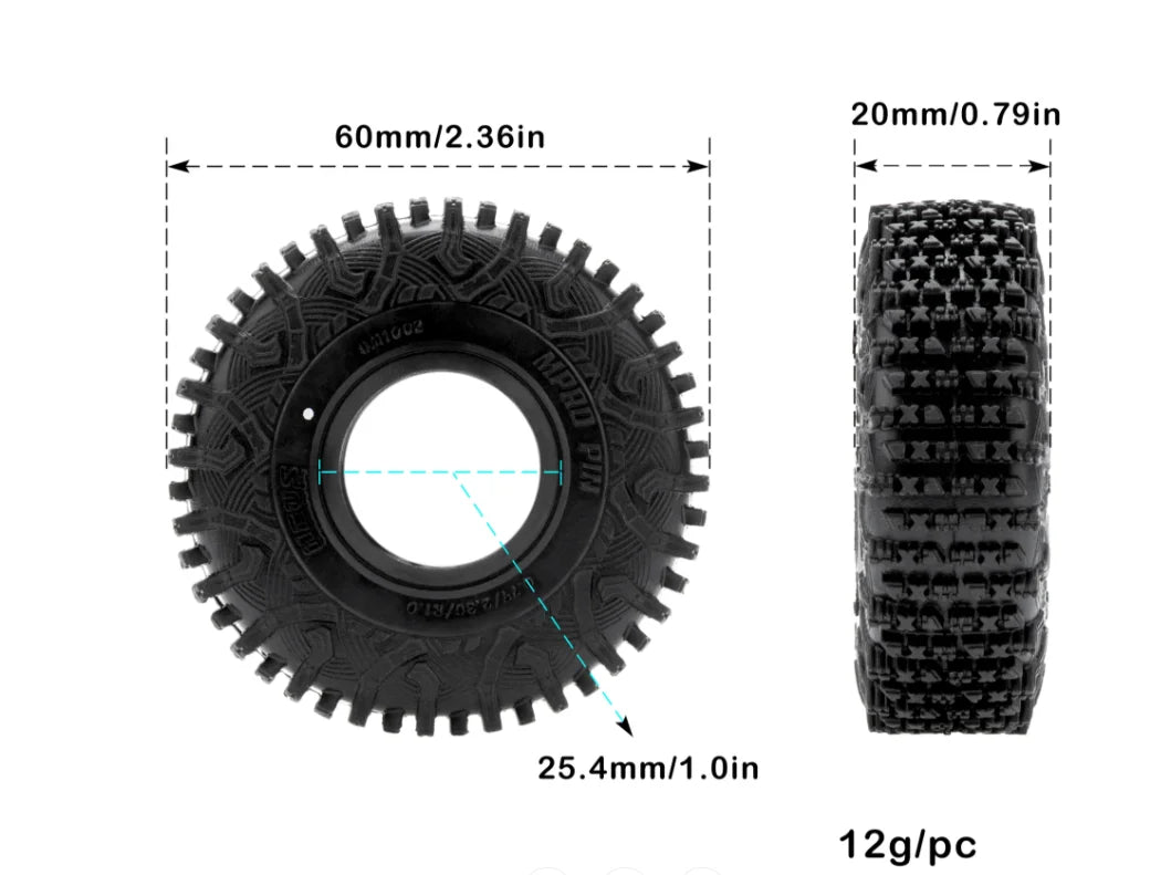 Pneus MEUS Racing MS6 1.0 pour TRX4M SCX24 FCX24 AX24 – vue complémentaire