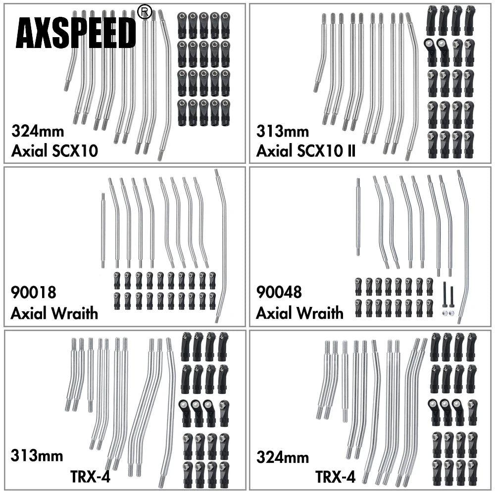 10 biellettes inox AXSPEED avec rotules pour SCX10 II et TRX4