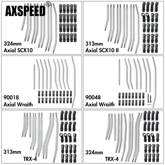 10 biellettes inox AXSPEED avec rotules pour SCX10 II et TRX4