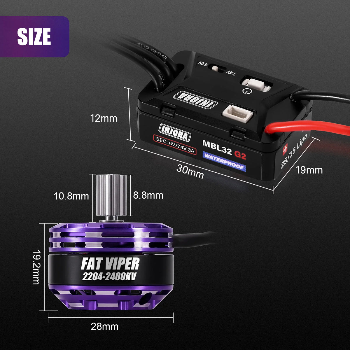 INJORA ESC brushless étanche MBL32 G2 + moteur 2204 Fat Viper pour Axial SCX24 1/24