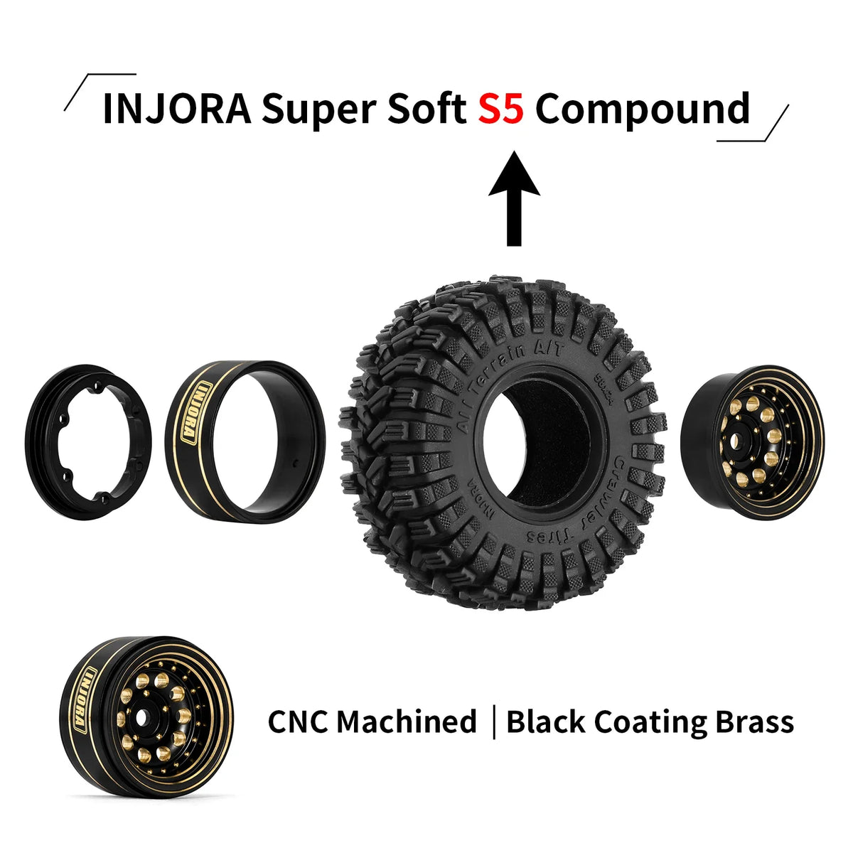 Roues beadlock INJORA 1.0 pour crawler 1/18 1/24 – vue 5