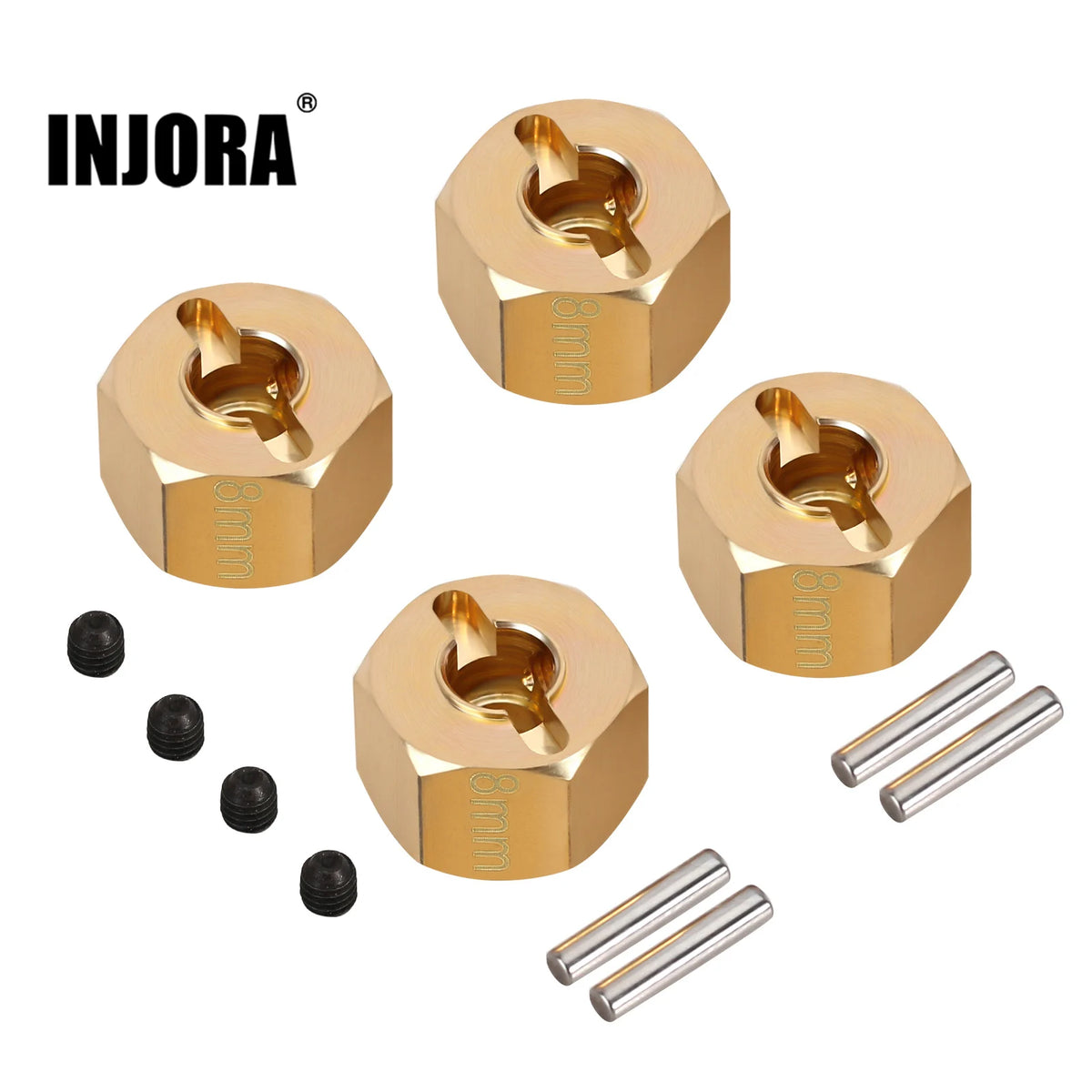 Lot de 4 hexagones de roue laiton INJORA 8 ou 10 mm pour crawler 1/10