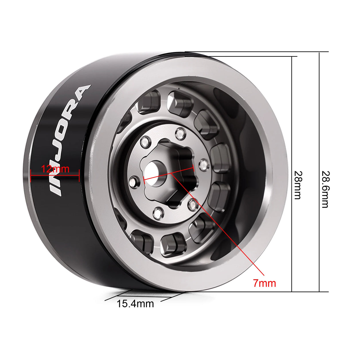 INJORA Jantes beadlock aluminium 1.0" déport 0 mm pour crawler RC 1/18–1/24 (W1056)