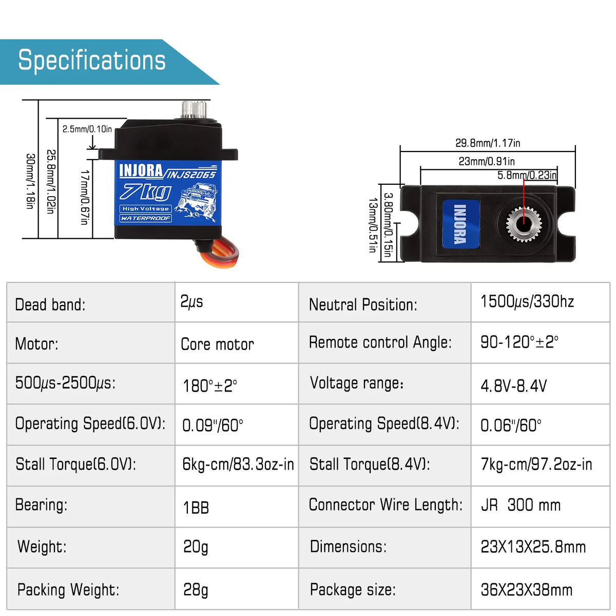 Servo digital INJORA 7 kg – vue 5