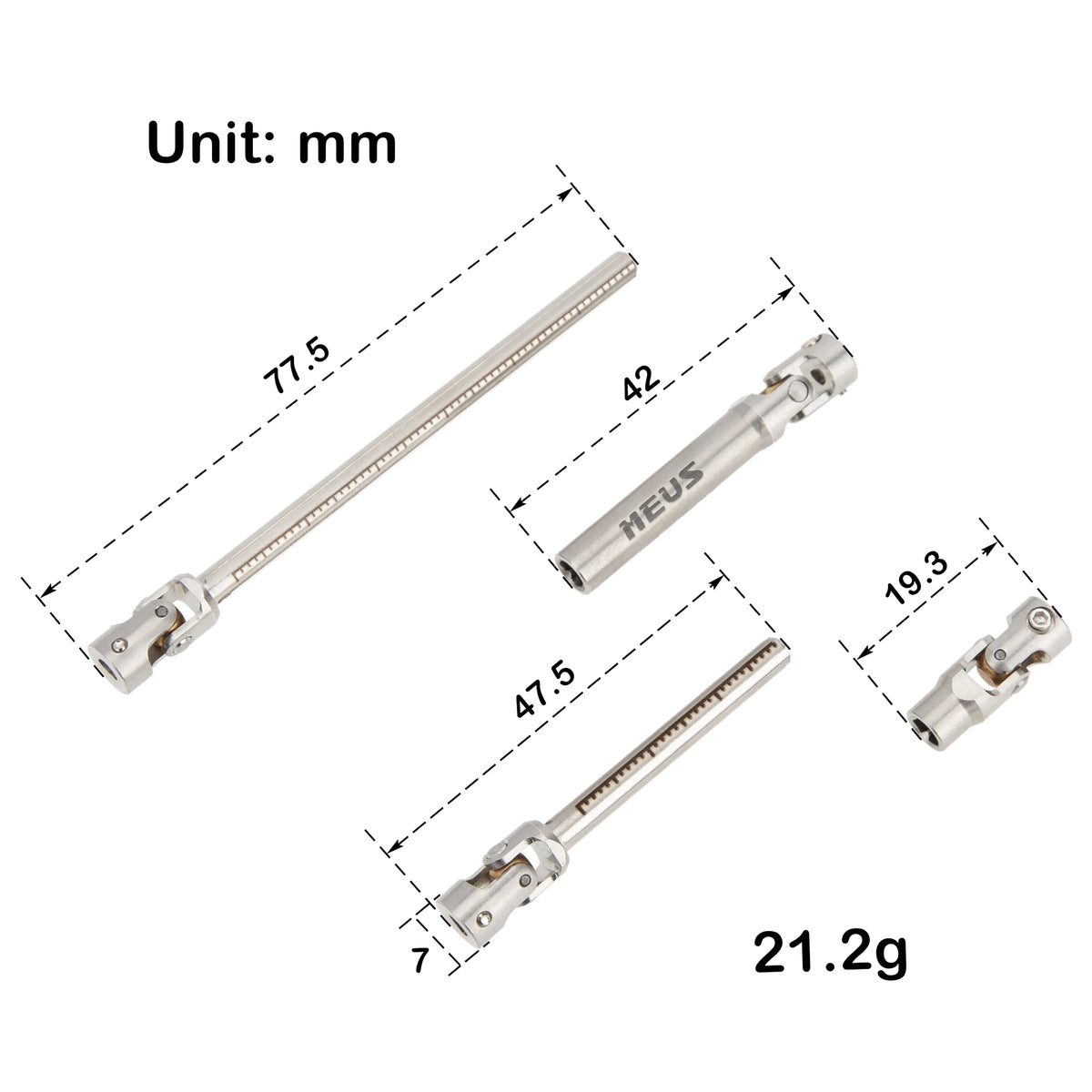 Cardan ajustable MEUS pour SCX24 1/24 – vue produit
