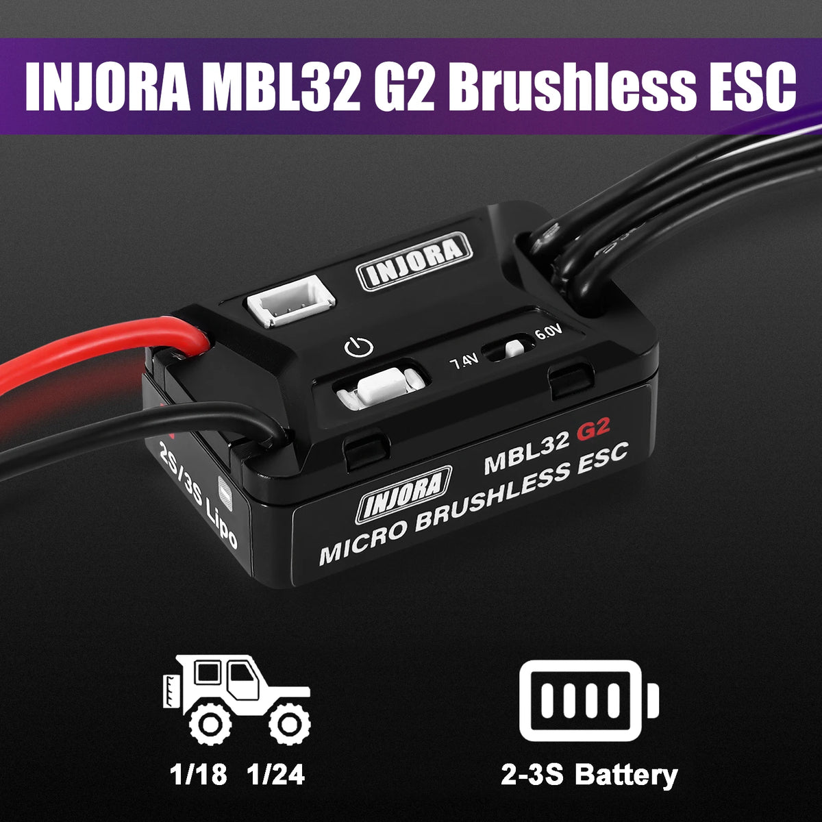 INJORA ESC brushless étanche MBL32 G2 + moteur 2204 Fat Viper pour Axial SCX24 1/24