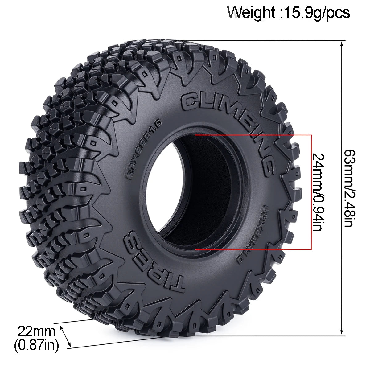 Pneus crawler 1.0 souples pour SCX24 FCX24 FCX18 TRX4M – vue complémentaire