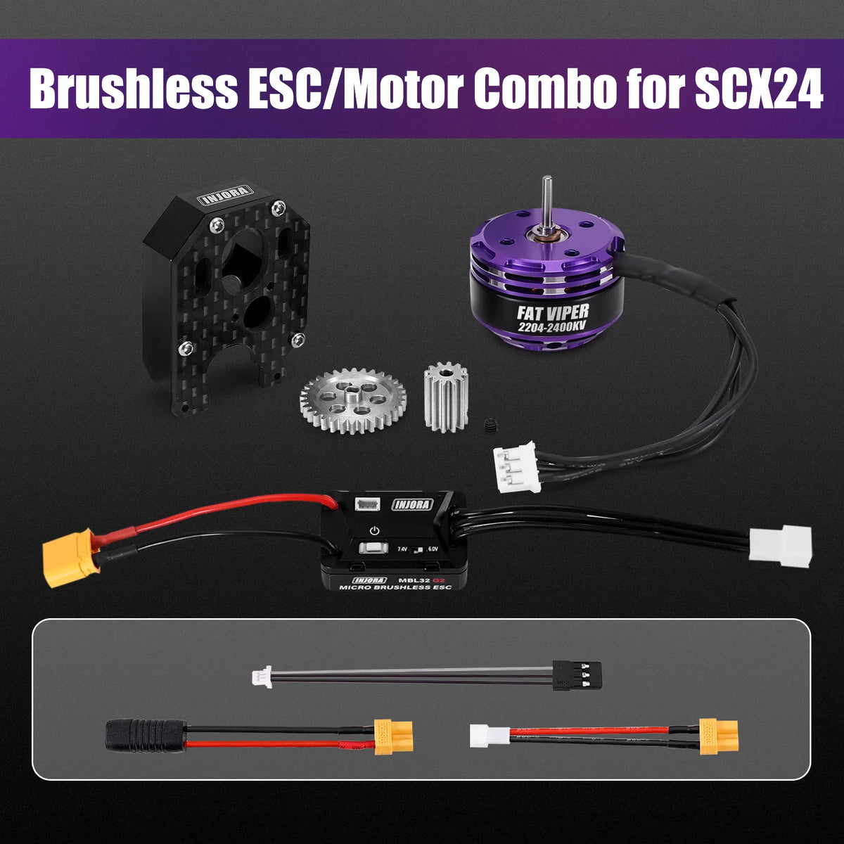 INJORA ESC brushless étanche MBL32 G2 + moteur 2204 Fat Viper pour Axial SCX24 1/24