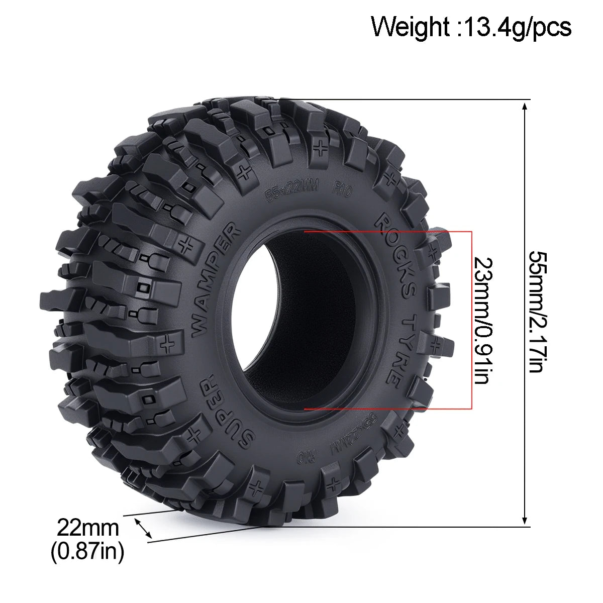 Pneus 1.0 haute garde au sol pour micro crawler RC – détail produit