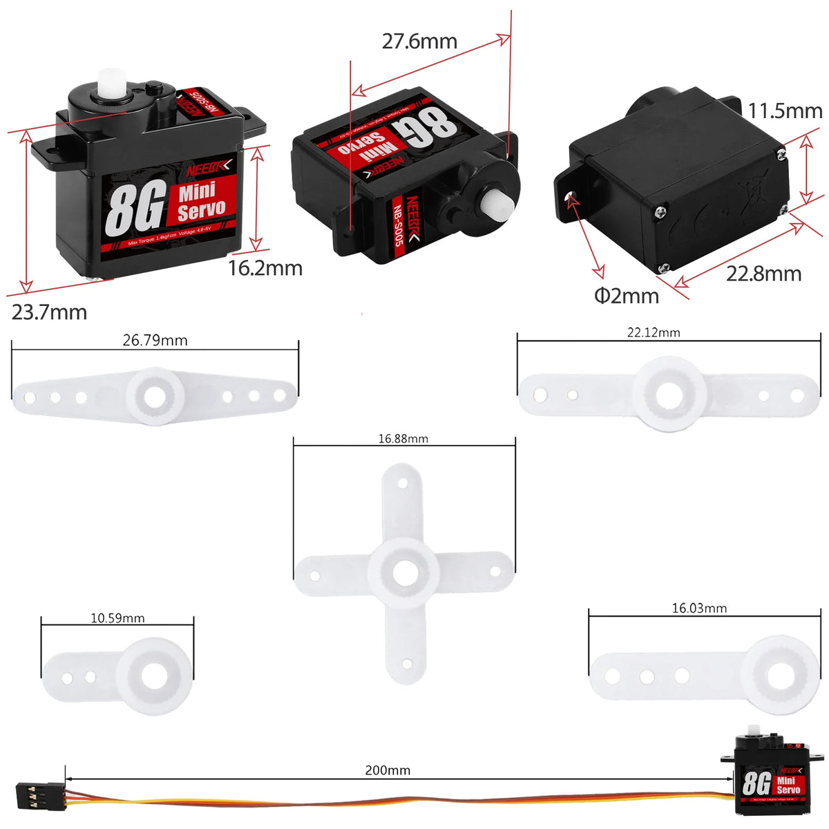 Micro-servo NEEBRC compatible SCX24 selon montage