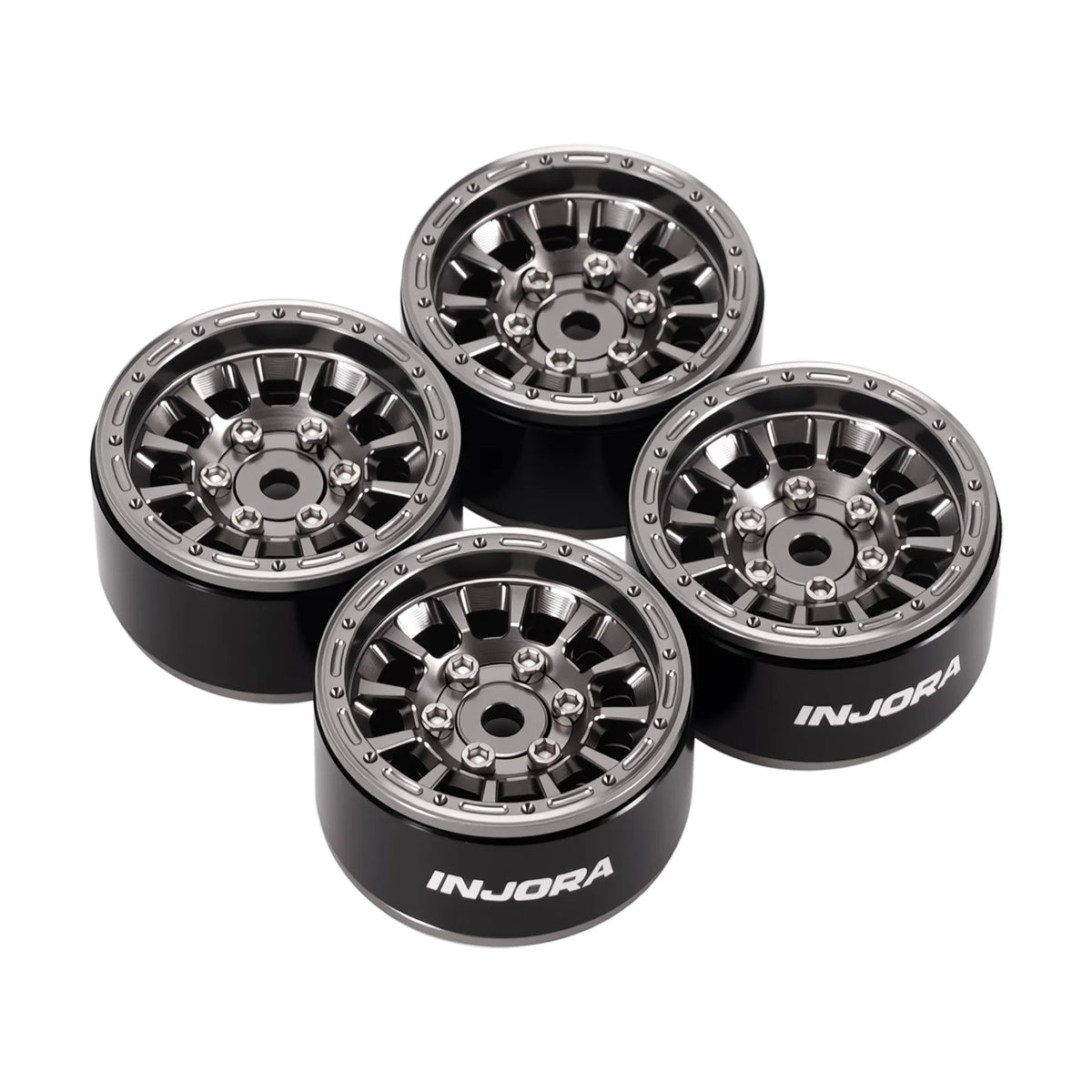 INJORA Jantes beadlock aluminium 1.0" déport 0 mm pour crawler RC 1/18–1/24 (W1056)