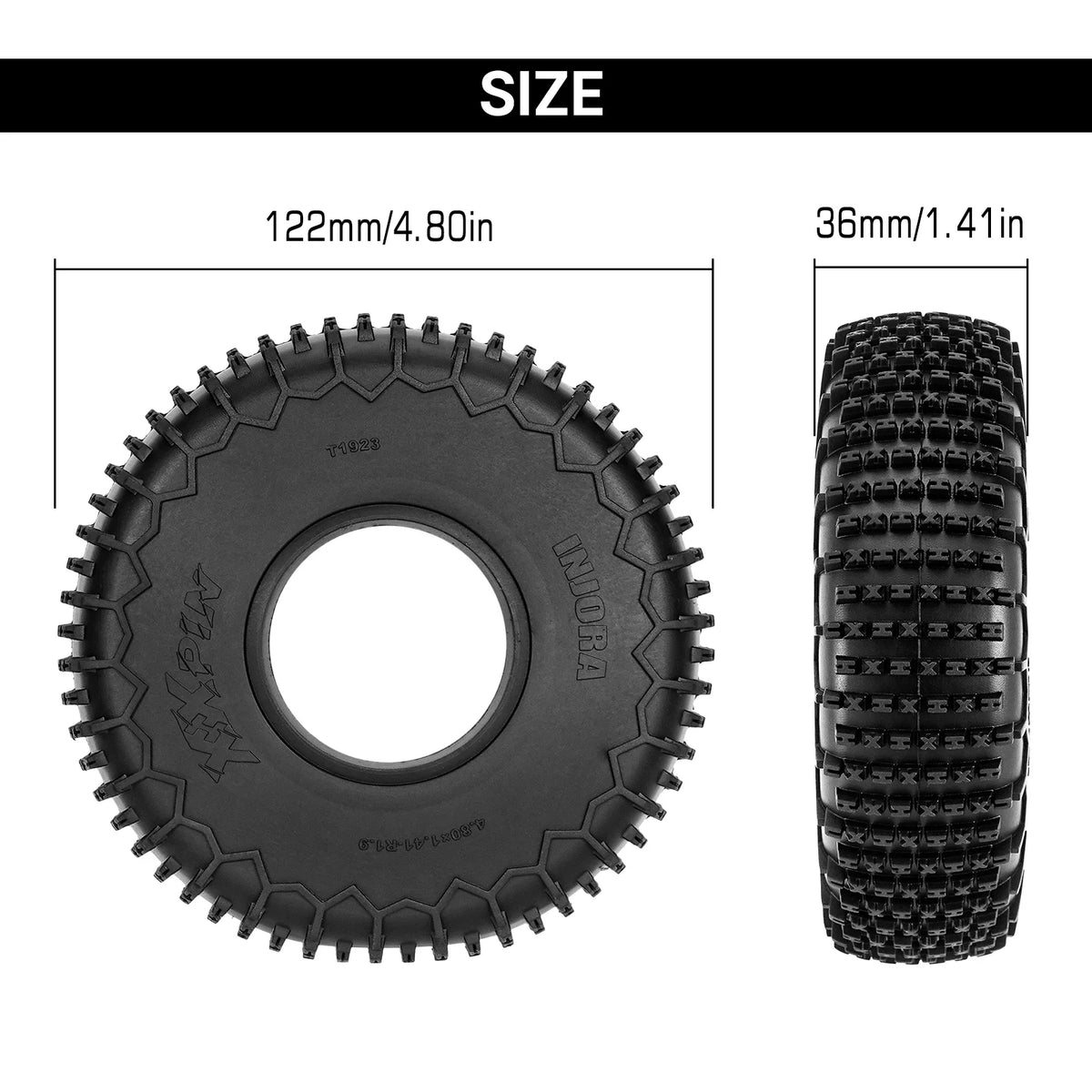 Pneus INJORA T1923 XHX Pin S5 122 x 36 mm – présentation