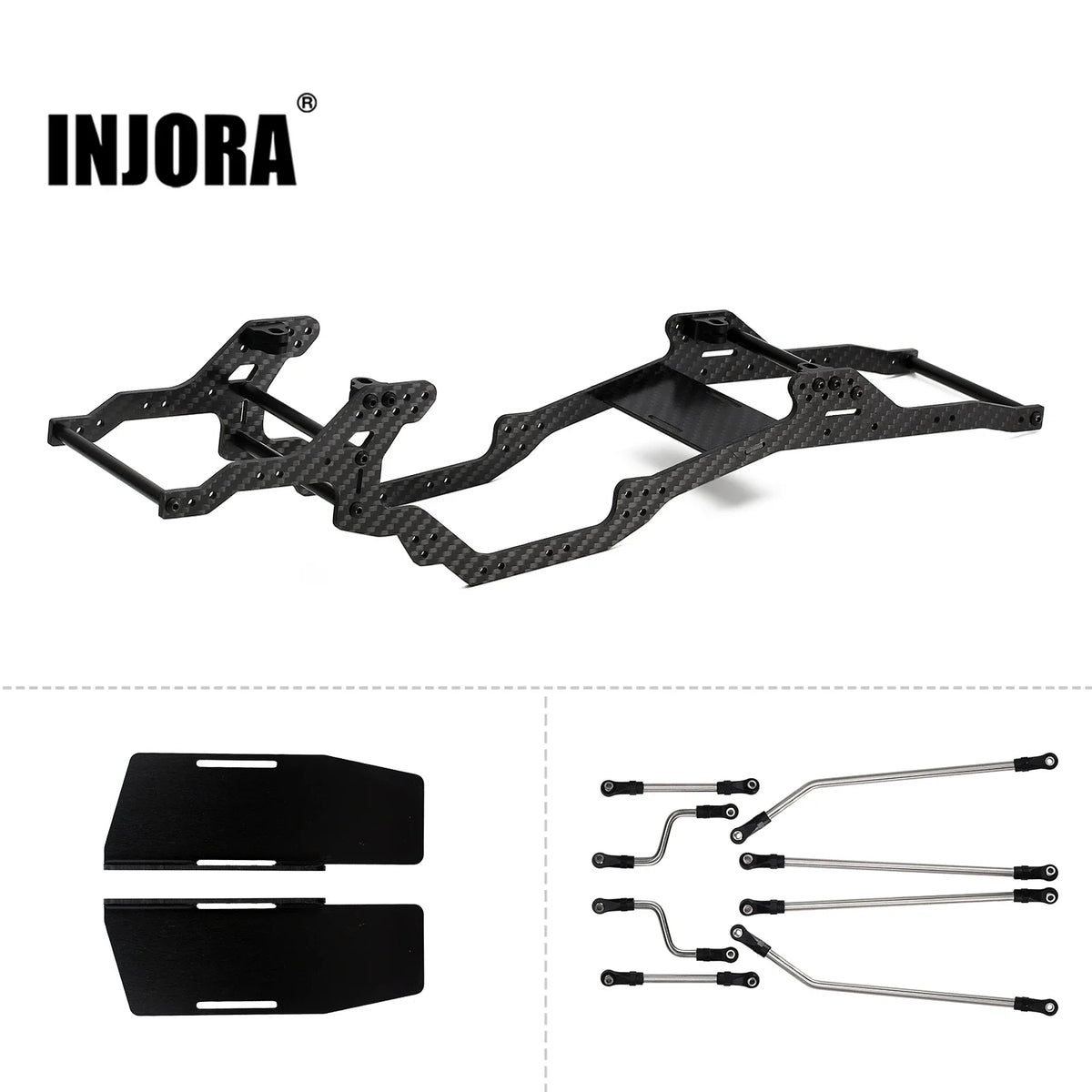 Châssis LCG carbone INJORA 416 mm pour SCX10 et SCX10 II 1/10