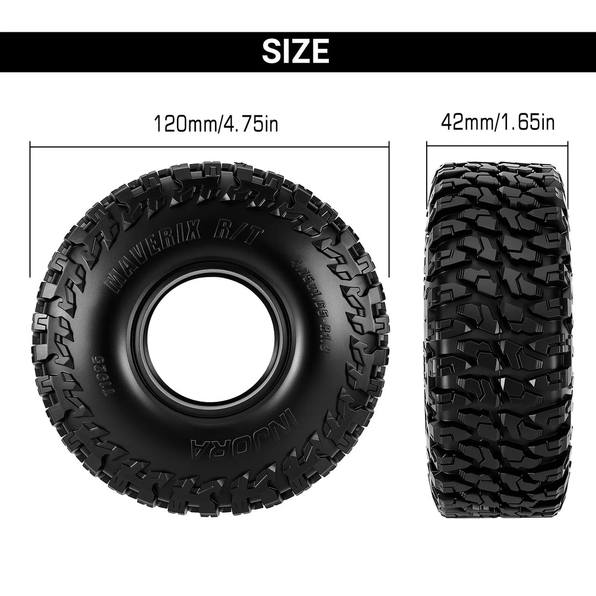 Pneus INJORA MAVERIX R/T 1.9 120 x 42 mm – vue complémentaire