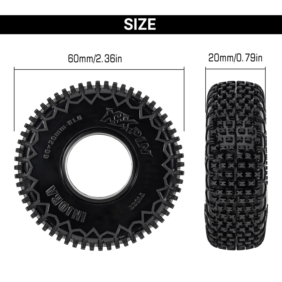 Pneus à picots XHX INJORA pour micro crawler 1/18 1/24 – détail produit
