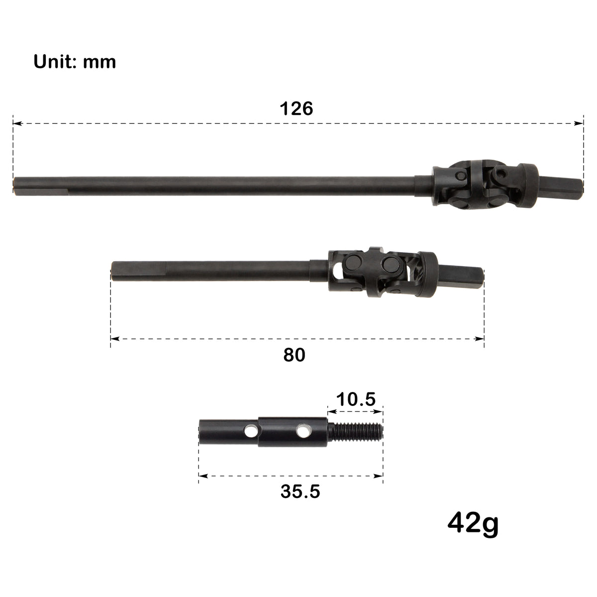 Cardans MEUS 3 sections crawler Capra 1/10 – présentation