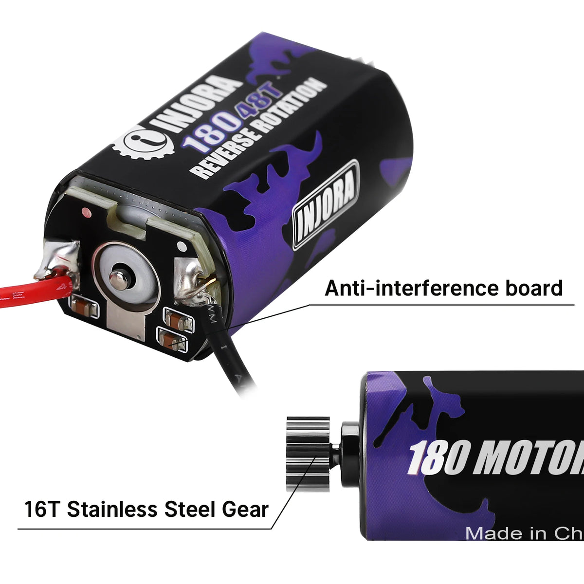 INJORA Moteur brushed 180 48T avec pignon inox pour FMS FCX18 / FCX24 (INM14)