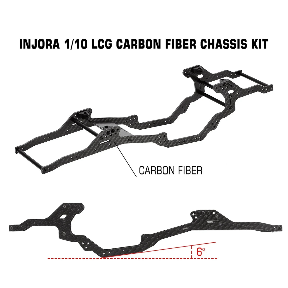 Châssis LCG carbone INJORA 416 mm pour SCX10 – vue complémentaire