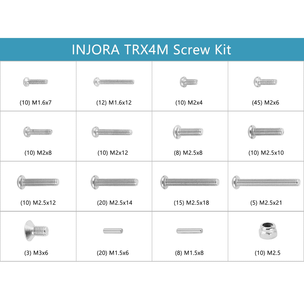 Kit vis M1.6 M2 M2.5 INJORA – vue 6