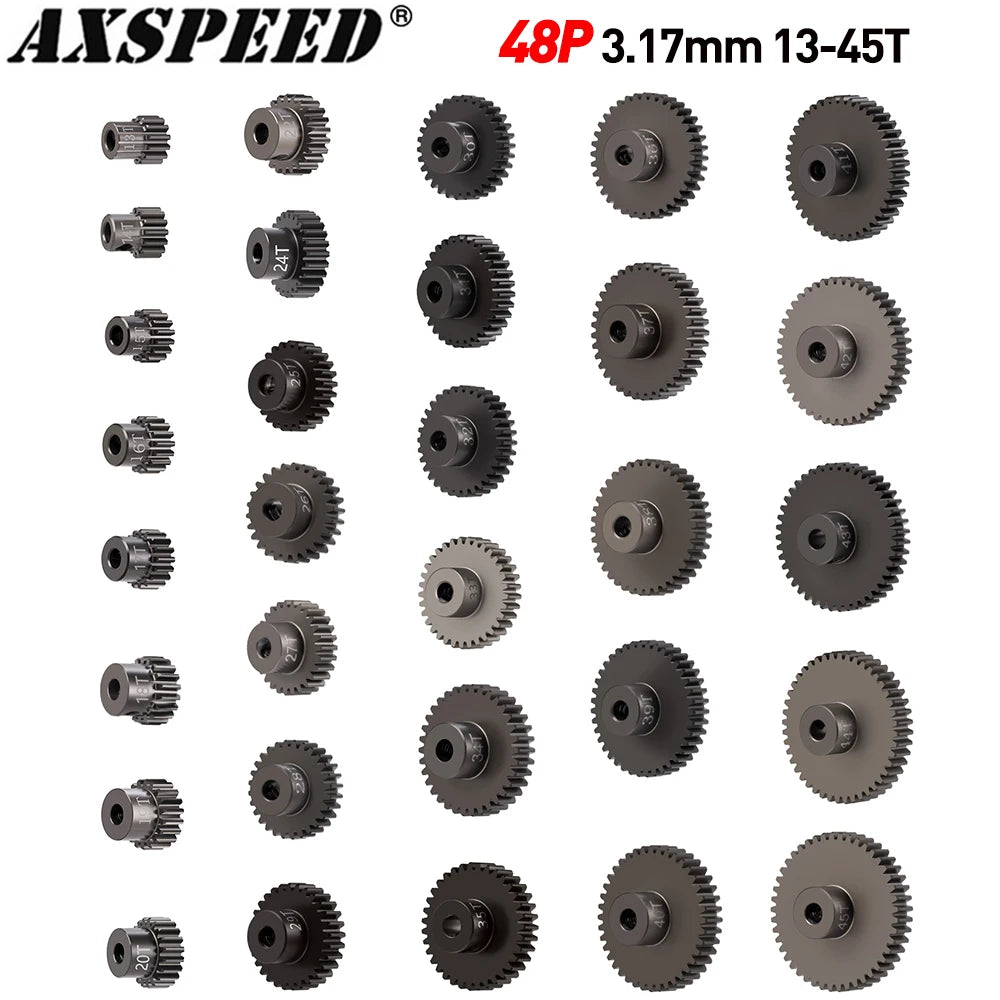Pignons moteur acier AXSPEED 48P 13 à 45T axe 3,17 mm
