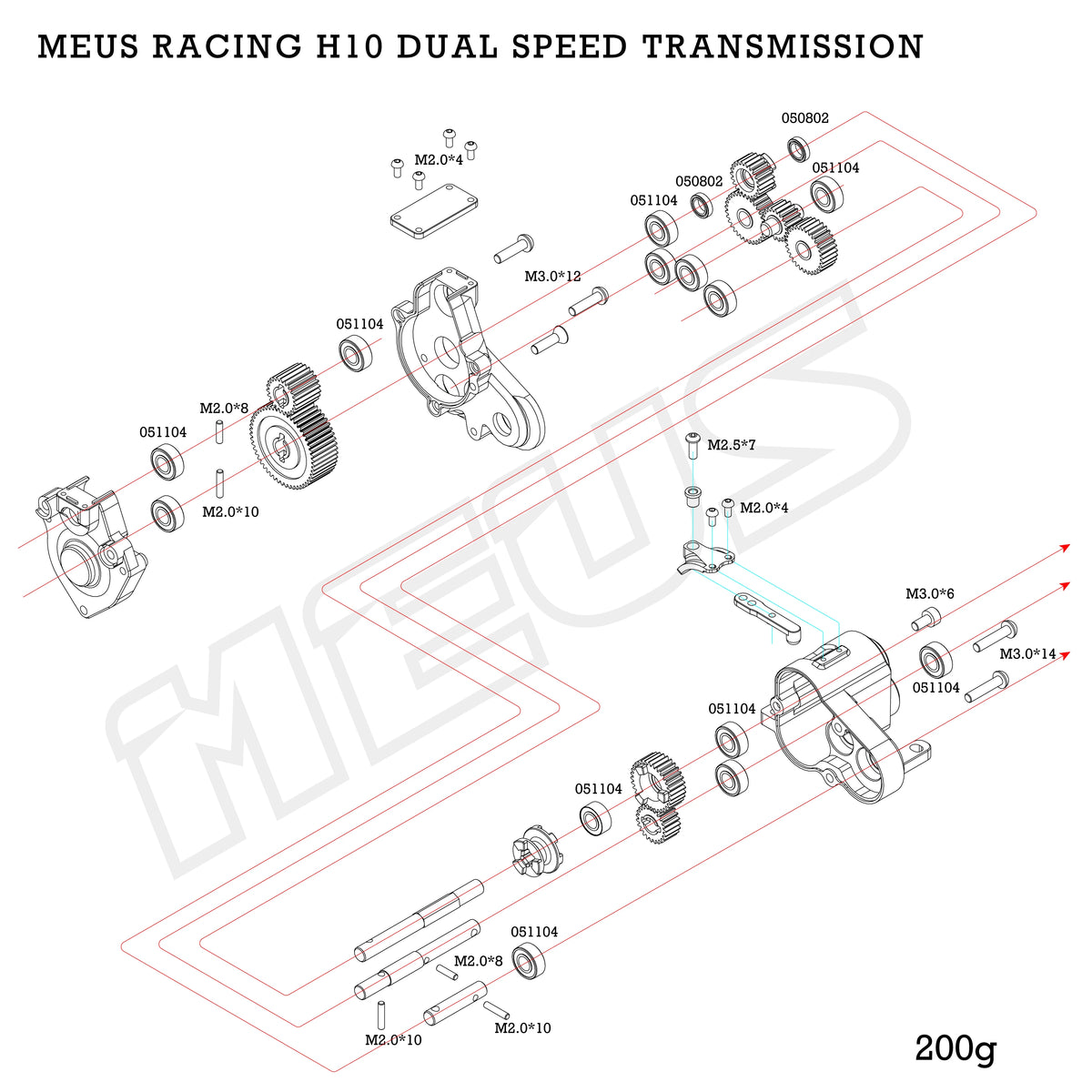Boîte 2 vitesses MEUS Racing overdrive pour Vanquish Optic H10