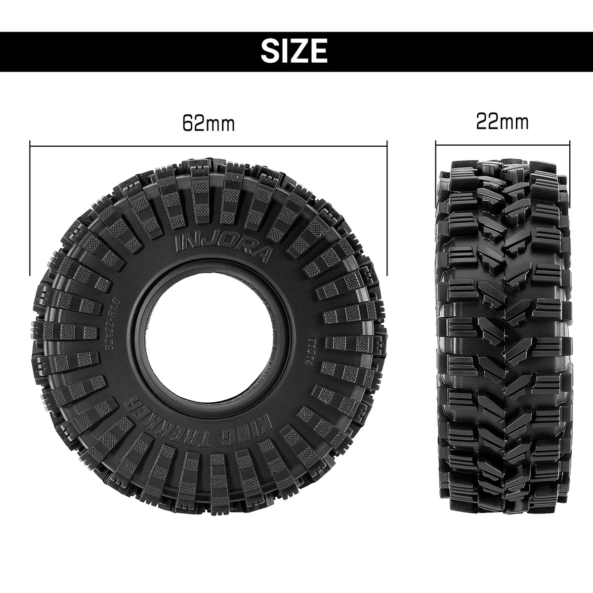 Pneus INJORA King Trekker G2 1.0 pour crawler – vue produit