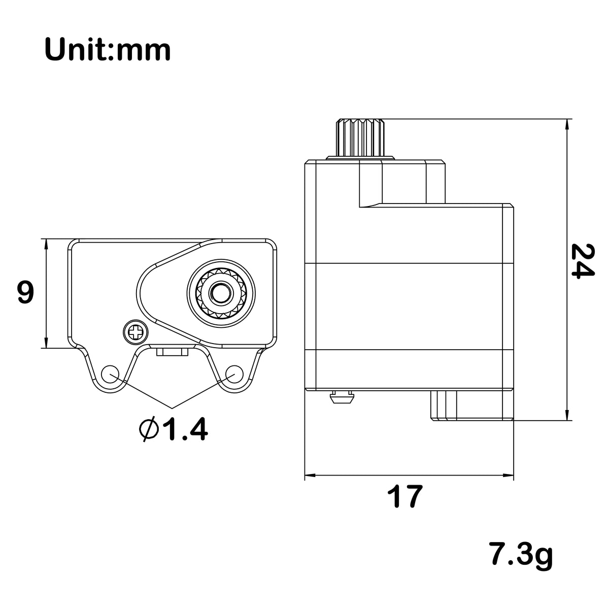 Micro servo coreless MEUS Racing 15,8 g pour SCX30 – vue complémentaire