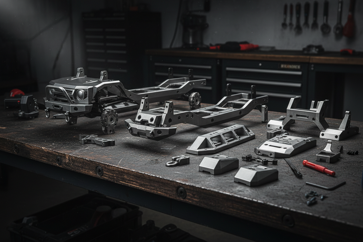 Pare-chocs, skid plates et protections de châssis pour crawler RC